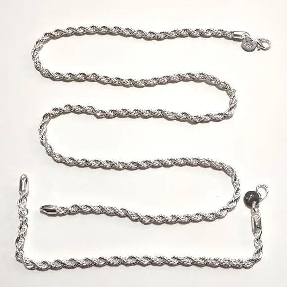 S925 Silver Plated Rope Necklace Bracelet Jewelry Set Christmas Birthday Gift!